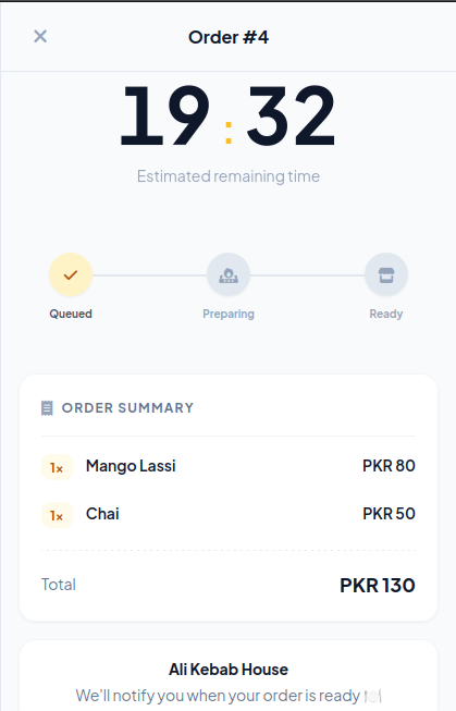 Restaurant ordering interface mockup